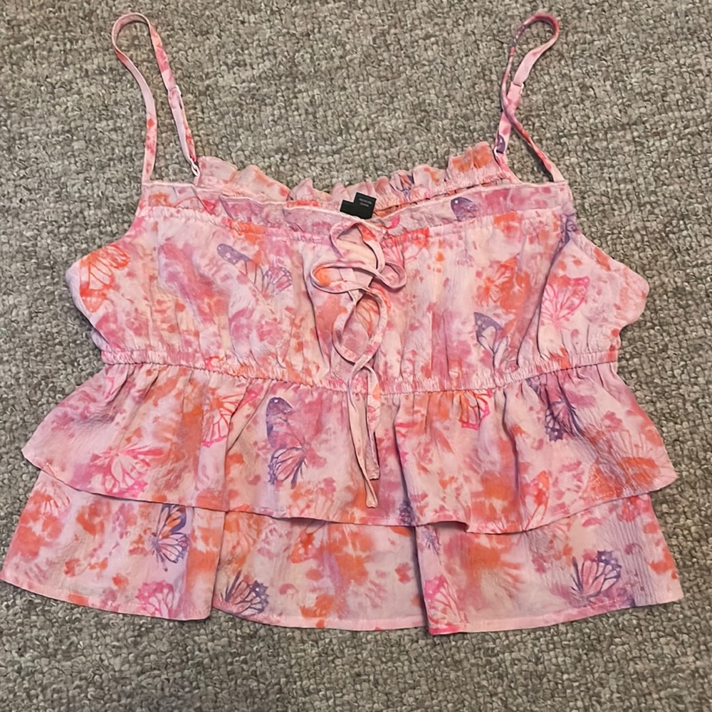 Wild Fable pink butterfly cropped tank top